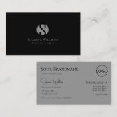 Elegant Plain Black Grey met monogram en Logo Visitekaartje (Voorkant / Achterkant)