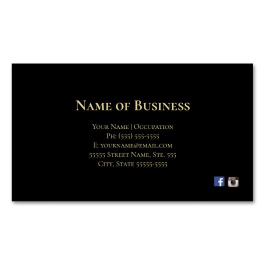 Elegant Plain Black met Gold Text Social Media Magnetisch Visitekaartje (Voorkant)