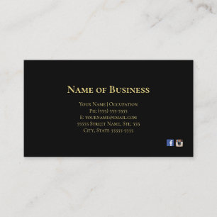 Elegant Plain Black met Gold Text Social Media Visitekaartje