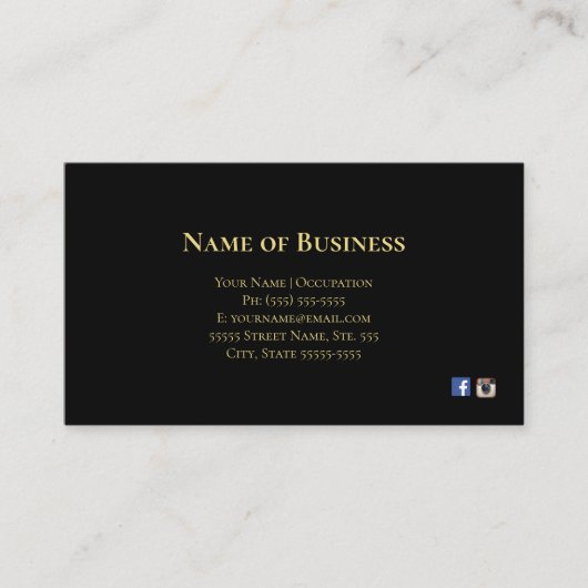 Elegant Plain Black met Gold Text Social Media Visitekaartje (Voorkant)