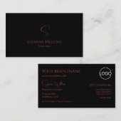 Elegant Plain Black Red met monogram en Logo Visitekaartje (Voorkant / Achterkant)