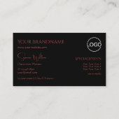 Elegant Plain Black Red met monogram en Logo Visitekaartje (Achterkant)
