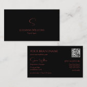Elegant Plain Black Red met monogram en QR-code Visitekaartje (Voorkant / Achterkant)