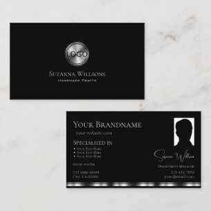Elegant Plain Black Silver met Logo en foto's Visitekaartje