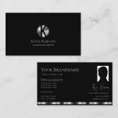 Elegant Plain Black Silver met monogram en foto Visitekaartje (Voorkant / Achterkant)