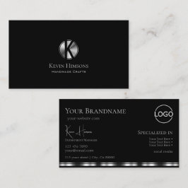 Elegant Plain Black Silver met monogram en Logo Visitekaartje