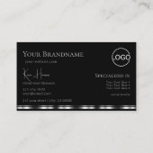 Elegant Plain Black Silver met monogram en Logo Visitekaartje (Achterkant)