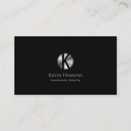 Elegant Plain Black Silver met monogram en Logo Visitekaartje (Voorkant)