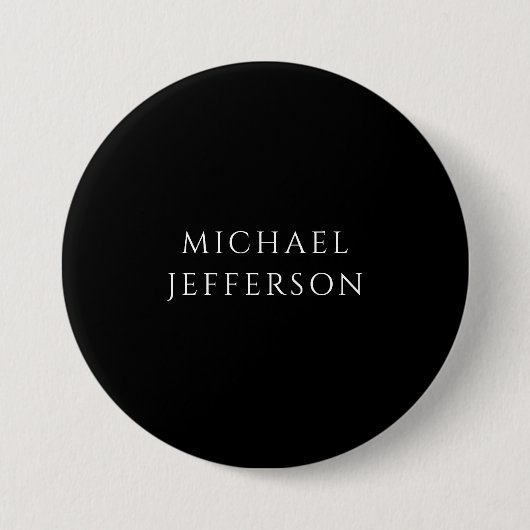 Elegant Plain Black White Personalized Custom Ronde Button 7,6 Cm (Voorkant)