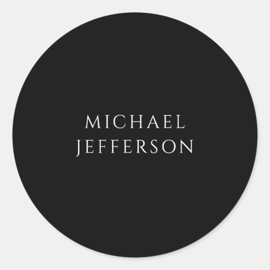 Elegant Plain Black White Personalized Custom Ronde Sticker (Voorkant)