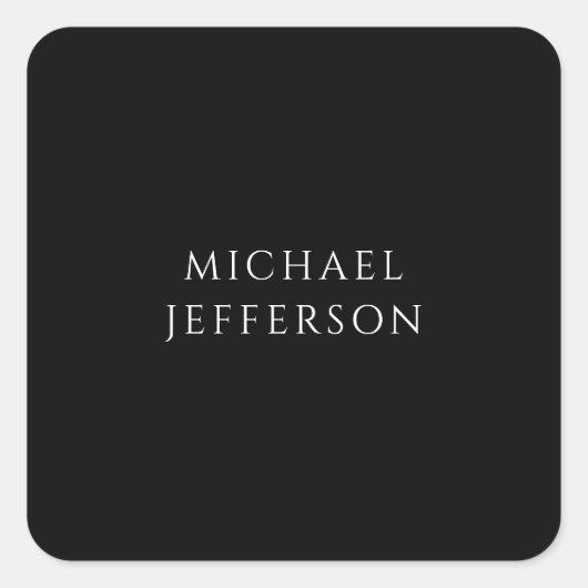 Elegant Plain Black White Personalized Custom Vierkante Sticker (Voorkant)