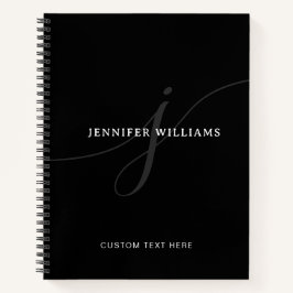 Elegant Plain Black White Silver Script Monogram Notitieboek