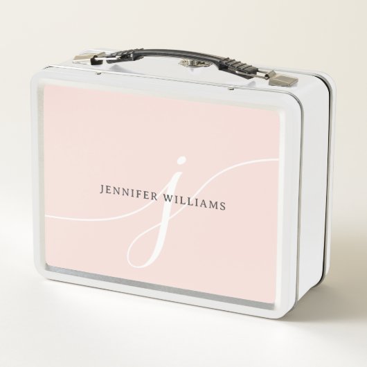 Elegant Plain Blush Pink White Script Monogram (Achterkant)