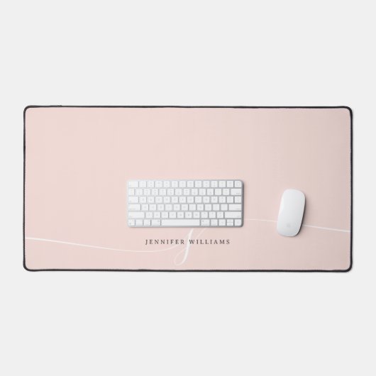 Elegant Plain Blush Pink White Script Monogram Bureaumat (Keyboard & Muis)