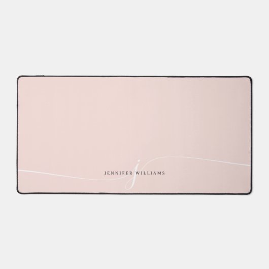Elegant Plain Blush Pink White Script Monogram Bureaumat (Voorkant)