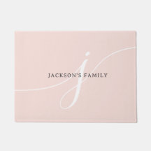 Elegant Plain Blush Pink White Script Monogram