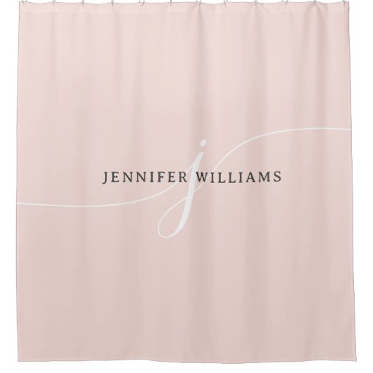 Elegant Plain Blush Pink White Script Monogram Douchegordijn (Voorkant)