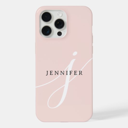 Elegant Plain Blush Pink White Script Monogram iPhone Hoesje (Achterkant)