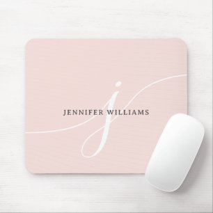 Elegant Plain Blush Pink White Script Monogram Muismat