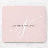 Elegant Plain Blush Pink White Script Monogram Muismat (Voorkant)