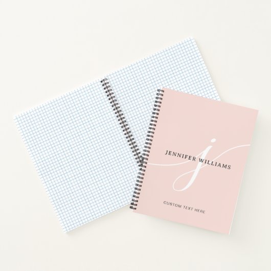 Elegant Plain Blush Pink White Script Monogram Notitieboek (Binnen)