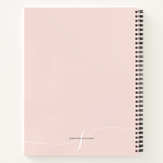 Elegant Plain Blush Pink White Script Monogram Notitieboek (Achterkant)