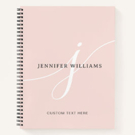 Elegant Plain Blush Pink White Script Monogram Notitieboek