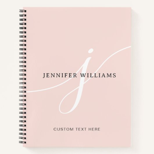 Elegant Plain Blush Pink White Script Monogram Notitieboek (Voorkant)