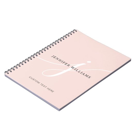 Elegant Plain Blush Pink White Script Monogram Notitieboek (Linkerzijde)