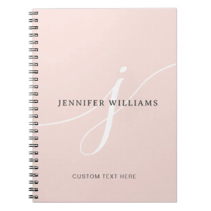 Elegant Plain Blush Pink White Script Monogram Notitieboek