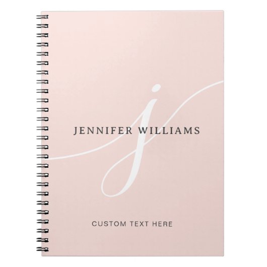 Elegant Plain Blush Pink White Script Monogram Notitieboek (Voorkant)