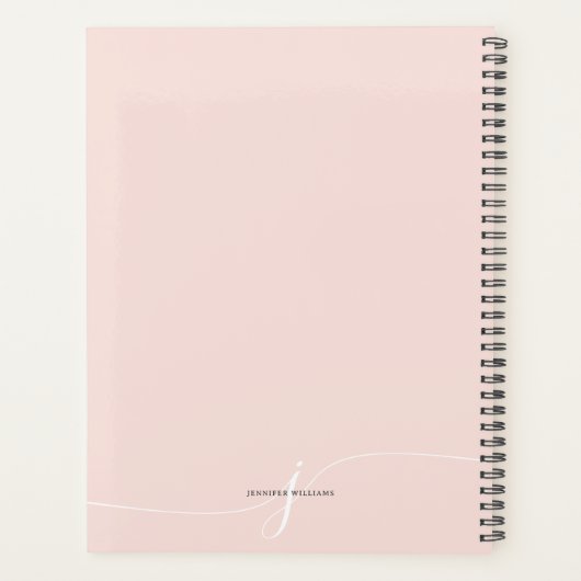 Elegant Plain Blush Pink White Script Monogram Planner (Achterkant)