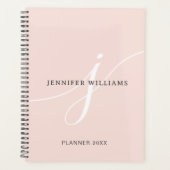 Elegant Plain Blush Pink White Script Monogram Planner (Voorkant)