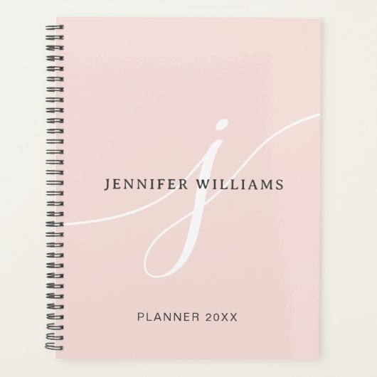 Elegant Plain Blush Pink White Script Monogram Planner (Voorkant)