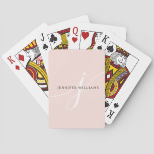 Elegant Plain Blush Pink White Script Monogram Pokerkaarten