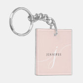 Elegant Plain Blush Pink White Script Monogram Sleutelhanger (Voorkant Links)