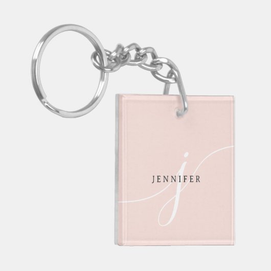 Elegant Plain Blush Pink White Script Monogram Sleutelhanger (Voorkant Links)