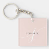 Elegant Plain Blush Pink White Script Monogram Sleutelhanger (Voorkant)