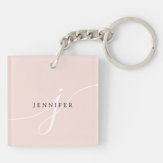 Elegant Plain Blush Pink White Script Monogram Sleutelhanger (Achterkant)