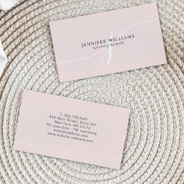 Elegant Plain Blush Pink White Script Monogram Visitekaartje