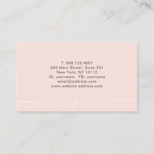 Elegant Plain Blush Pink White Script Monogram Visitekaartje (Achterkant)