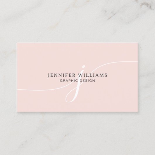 Elegant Plain Blush Pink White Script Monogram Visitekaartje (Voorkant)