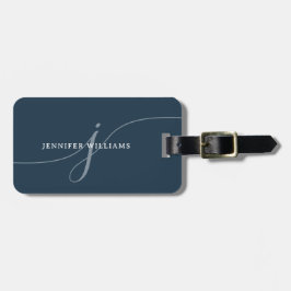 Elegant Plain Dusty Navy Blue Script Monogram Bagagelabel