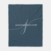 Elegant Plain Dusty Navy Blue Script Monogram Fleece Deken (Voorkant)