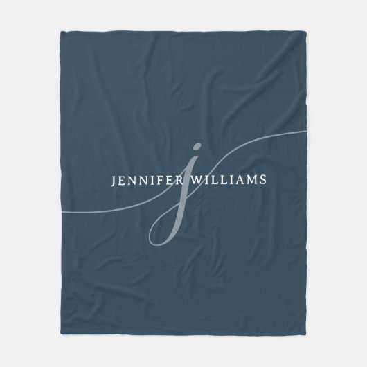 Elegant Plain Dusty Navy Blue Script Monogram Fleece Deken (Voorkant)