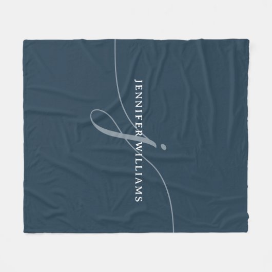 Elegant Plain Dusty Navy Blue Script Monogram Fleece Deken (Voorkant (Horizontaal))