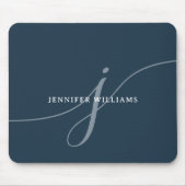 Elegant Plain Dusty Navy Blue Script Monogram Muismat (Voorkant)