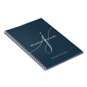 Elegant Plain Dusty Navy Blue Script Monogram Notitieboek (Rechterzijde)