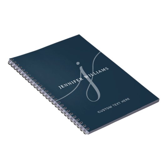 Elegant Plain Dusty Navy Blue Script Monogram Notitieboek (Rechterzijde)