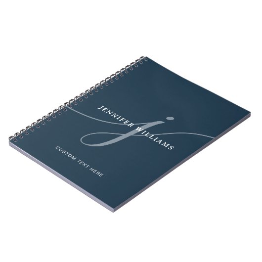 Elegant Plain Dusty Navy Blue Script Monogram Notitieboek (Linkerzijde)